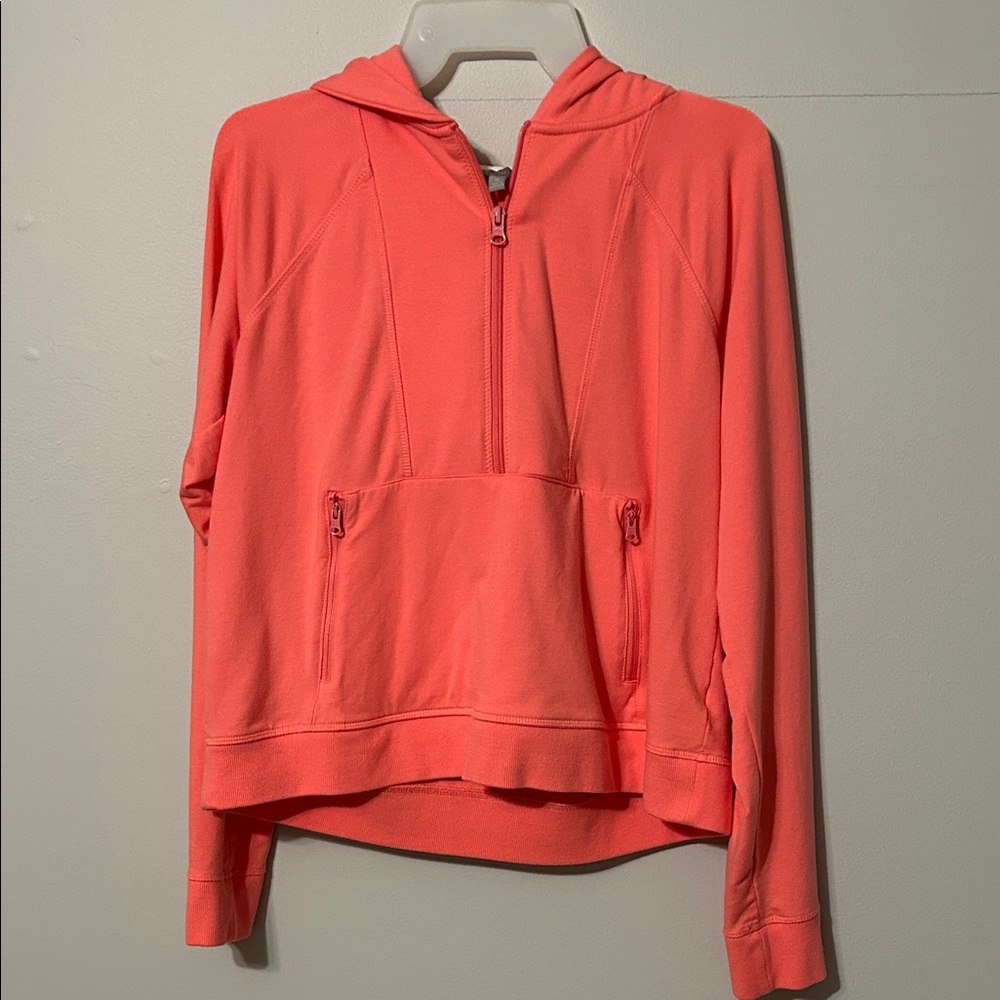 Talbots Vibrant Coral Hoodie. Cotton, modal and spandex. Med. zip front.